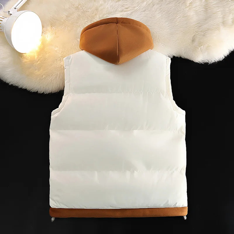 Down Cotton Vest Male Autumn Winter Middle School Students Loose Brand Fashion Trend Thickened Waistcoat Cotton-Padded Jacket