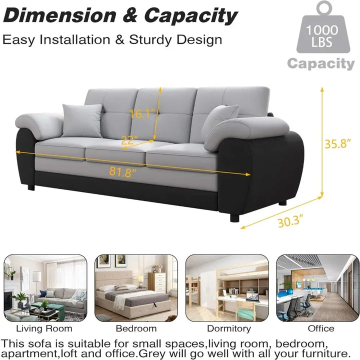 Modern Design Lux 3 Seater Sofa, Mid-Century Modern Sofa Couch, 81.8" Velvet Upholstered Sofa with PU Armrest