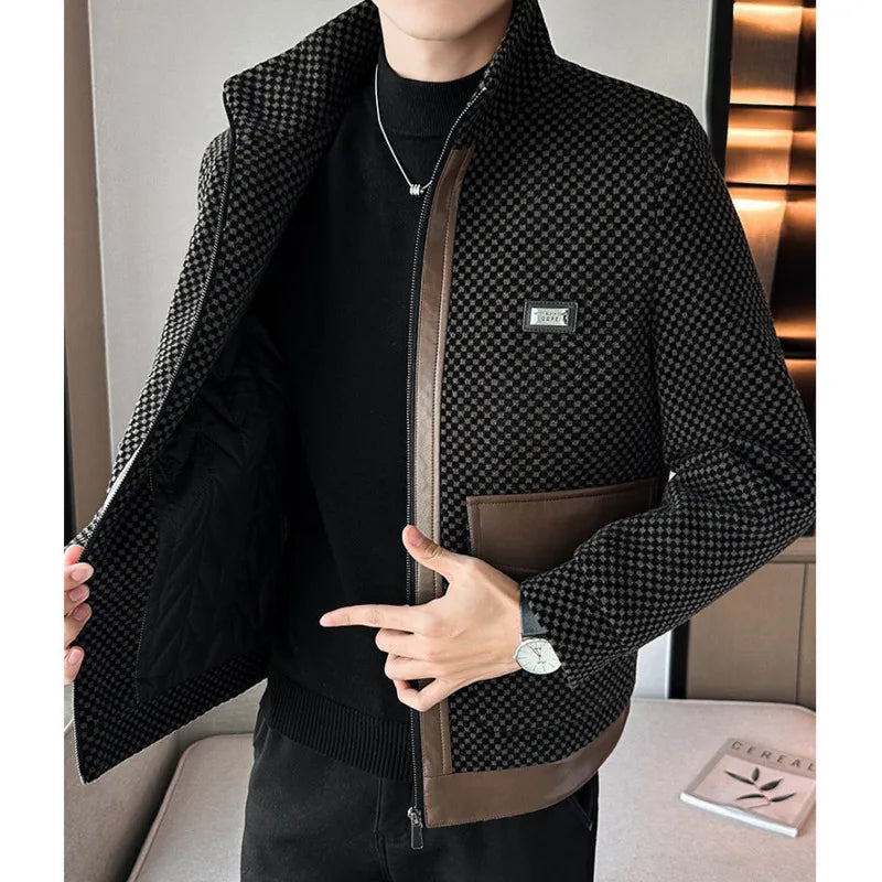 New Autumn/Winter Luxury Stylish Men's Chenille Plus Cotton Thickened and Warm Middle Aged Fashion Business Jacket