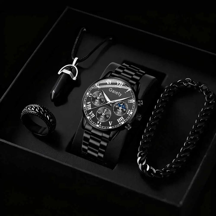Men's Watch Bracelet Necklace Ring Set Gift