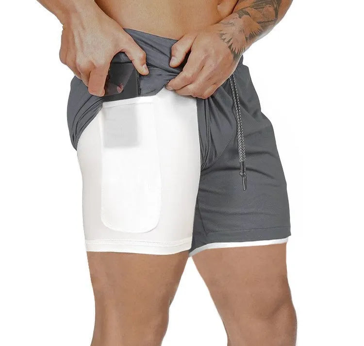 Modern 2 in 1 Compression Shorts for Men Gym Workout Running Shorts with Phone Pockets 