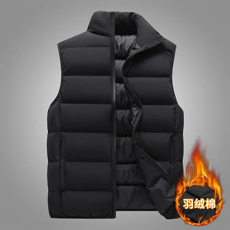 Warm Sleeveless Vest Jacket for Men Autumn Winter Windproof Zipper Coat Stand-Up Collar Casual Waistcoat Men Brand Clothing New