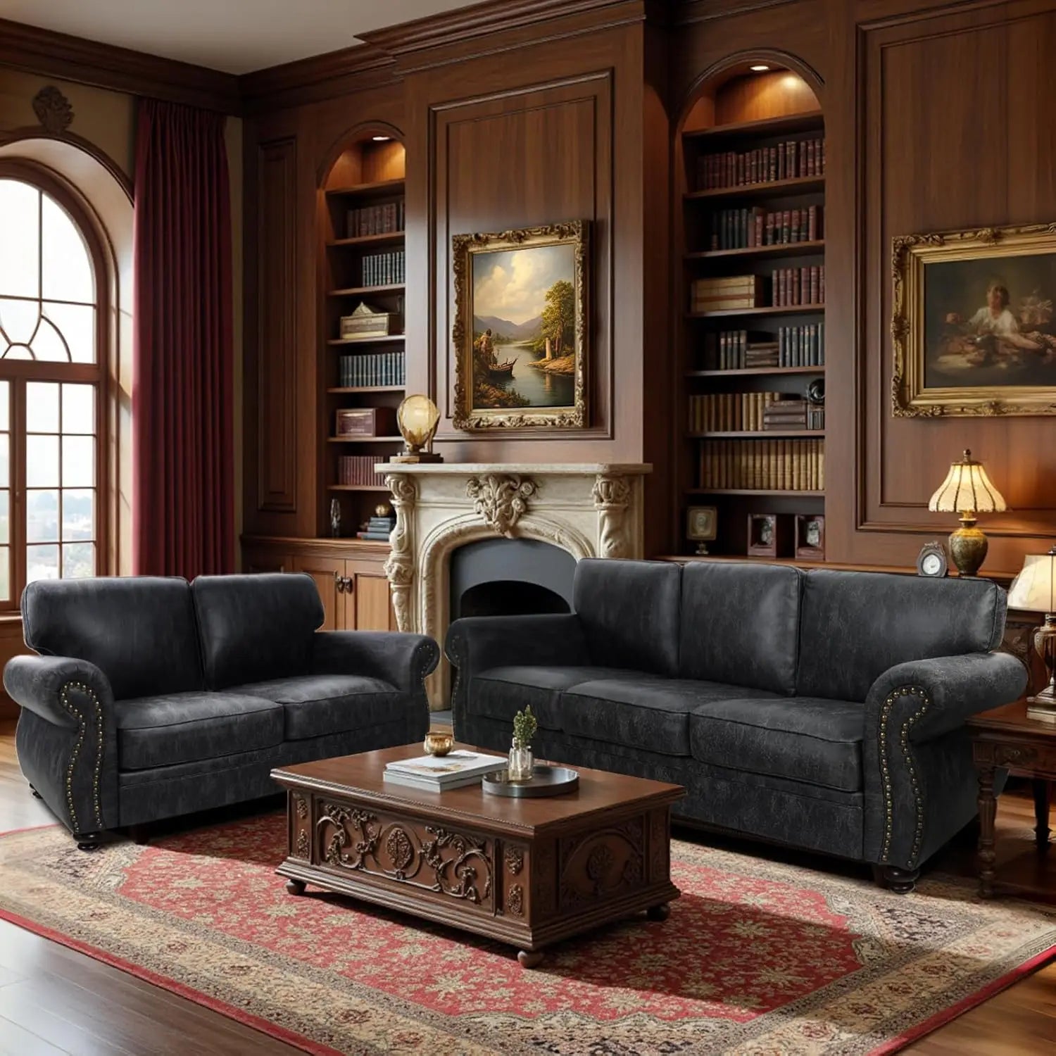 Living Room Furniture Sofa Set Mid-Century with Rivet Design