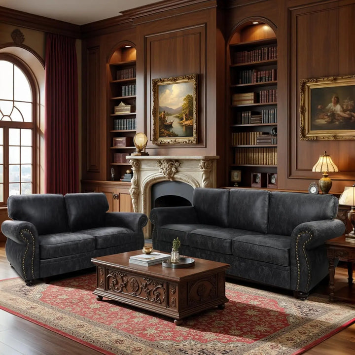 Living Room Furniture Sofa Set Mid-Century with Rivet Design