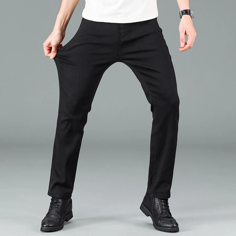 Mens Pure Black Jeans Korean Version Trendy Straight Fit Pants  Classic Business Jeans