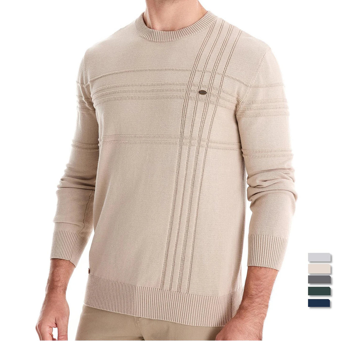 Stylish Mens Crewneck Pullover Sweater Knitted Cotton Stripped Quality Autumn Winter Warm Sweaters for Men