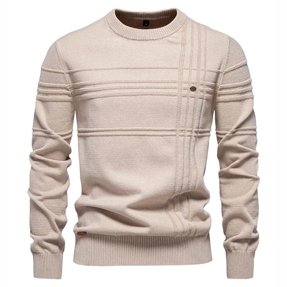 Stylish Mens Crewneck Pullover Sweater Knitted Cotton Stripped Quality Autumn Winter Warm Sweaters for Men