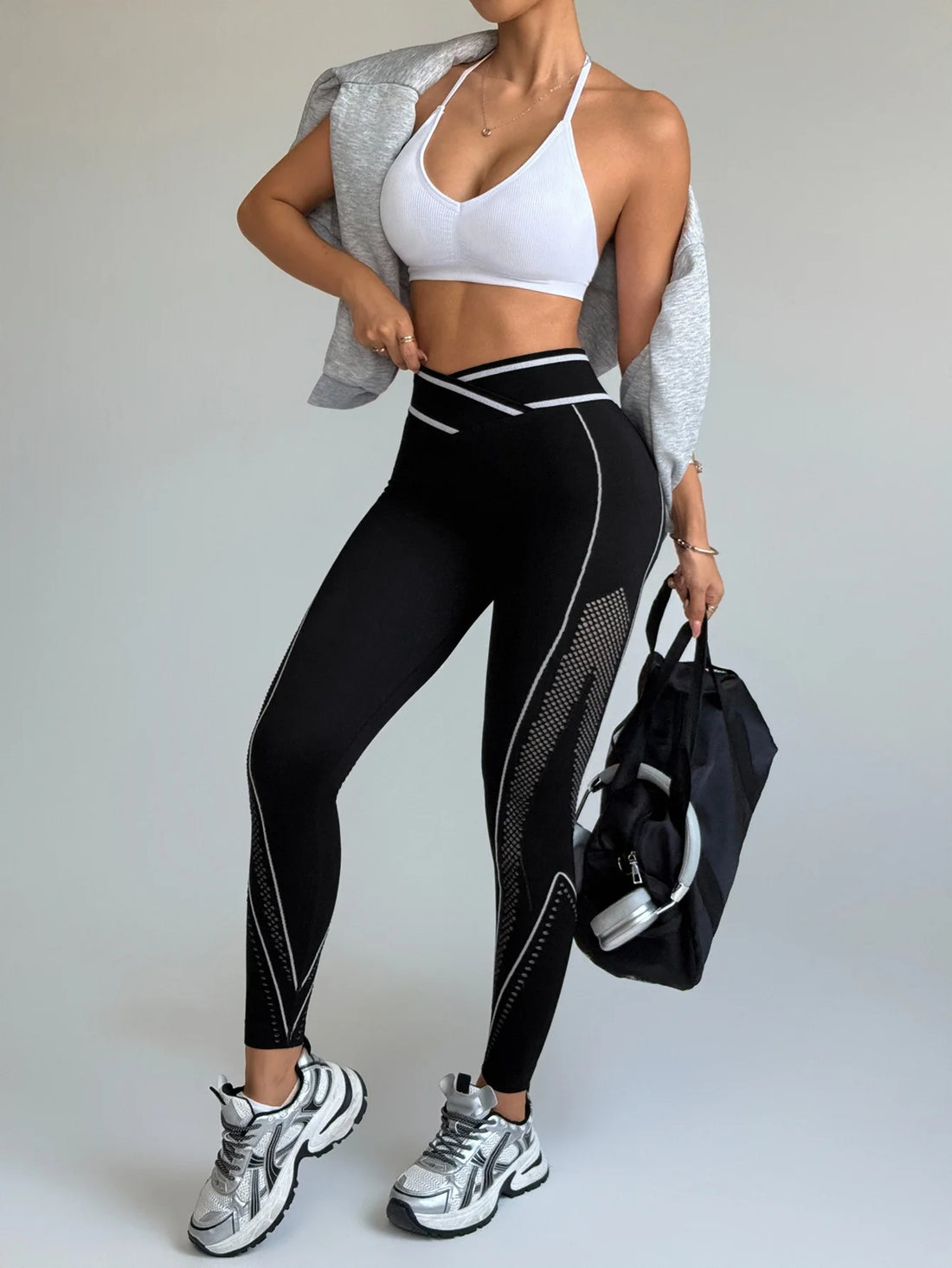 Women Black Lined Seamless Yoga Running Sports Fitness Leggings