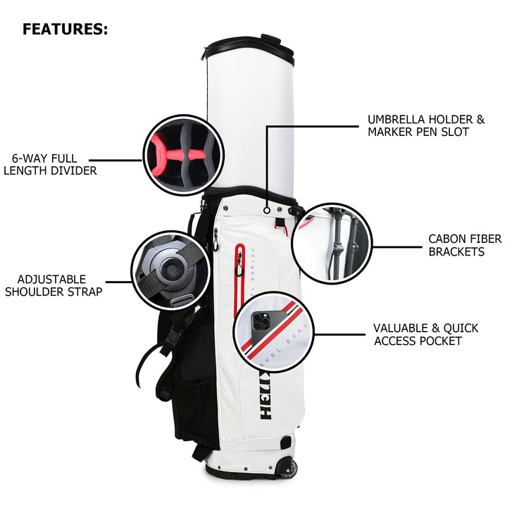 New Pro Golf Stand Travel Bag with 6 Way Divider