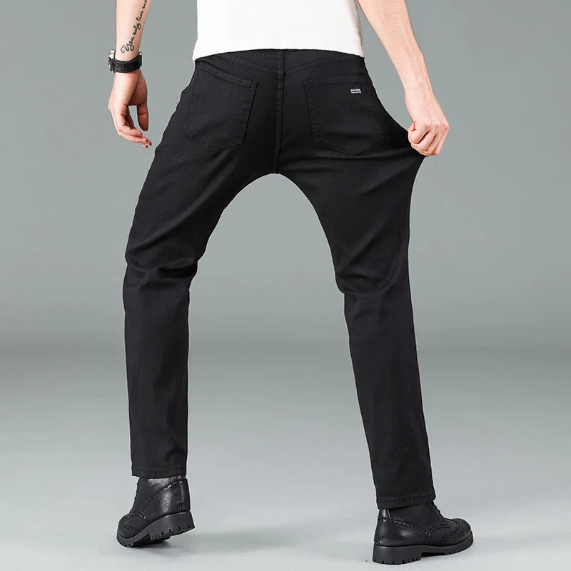 Mens Pure Black Jeans Korean Version Trendy Straight Fit Pants  Classic Business Jeans