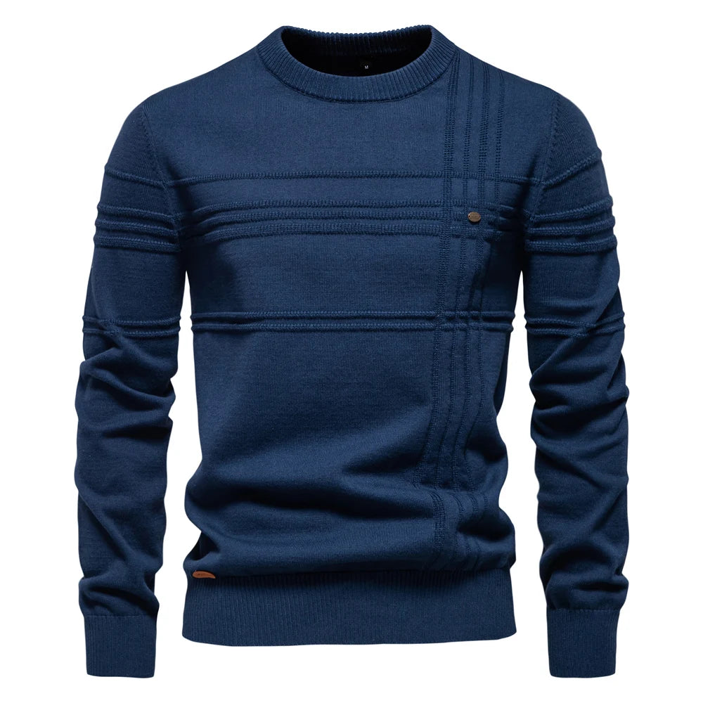 Stylish Mens Crewneck Pullover Sweater Knitted Cotton Stripped Quality Autumn Winter Warm Sweaters for Men