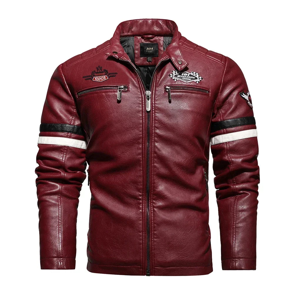 Mens Vintage Motorcycle Jacket 2024 Men Fashion New Biker Leather Jacket Male Embroidery Bomber Coat Winter Fleece Pu Overcoat