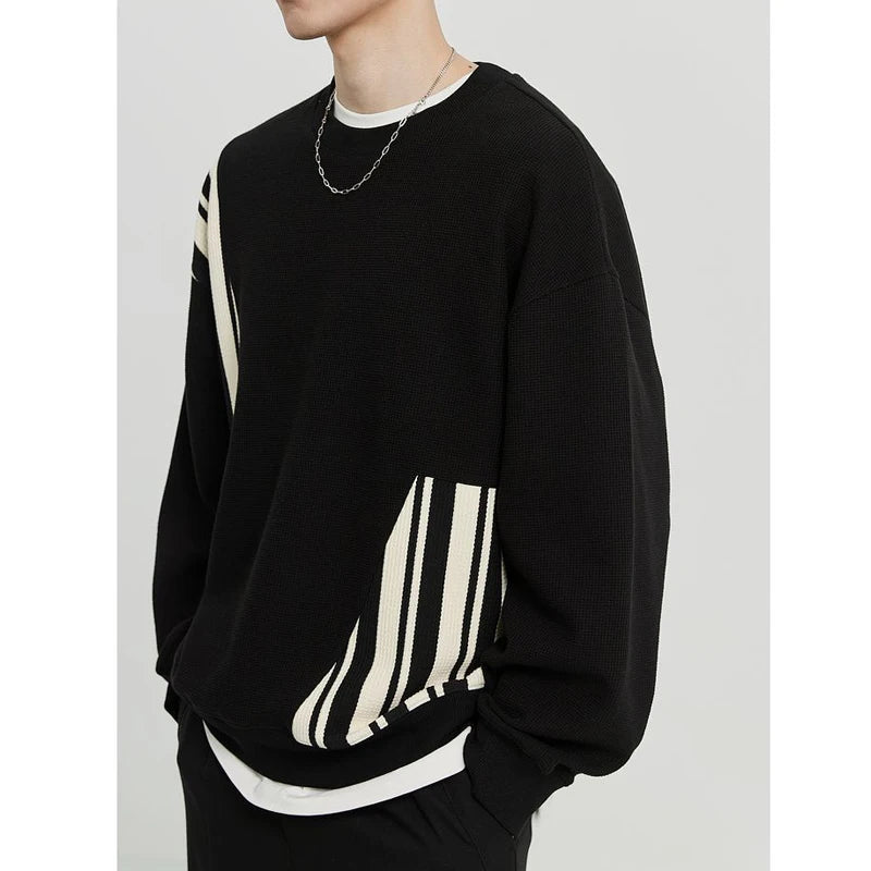 New Designed Trendy Striped Patchwork Long Sleeve Modern Streetwear Sweatshirt 