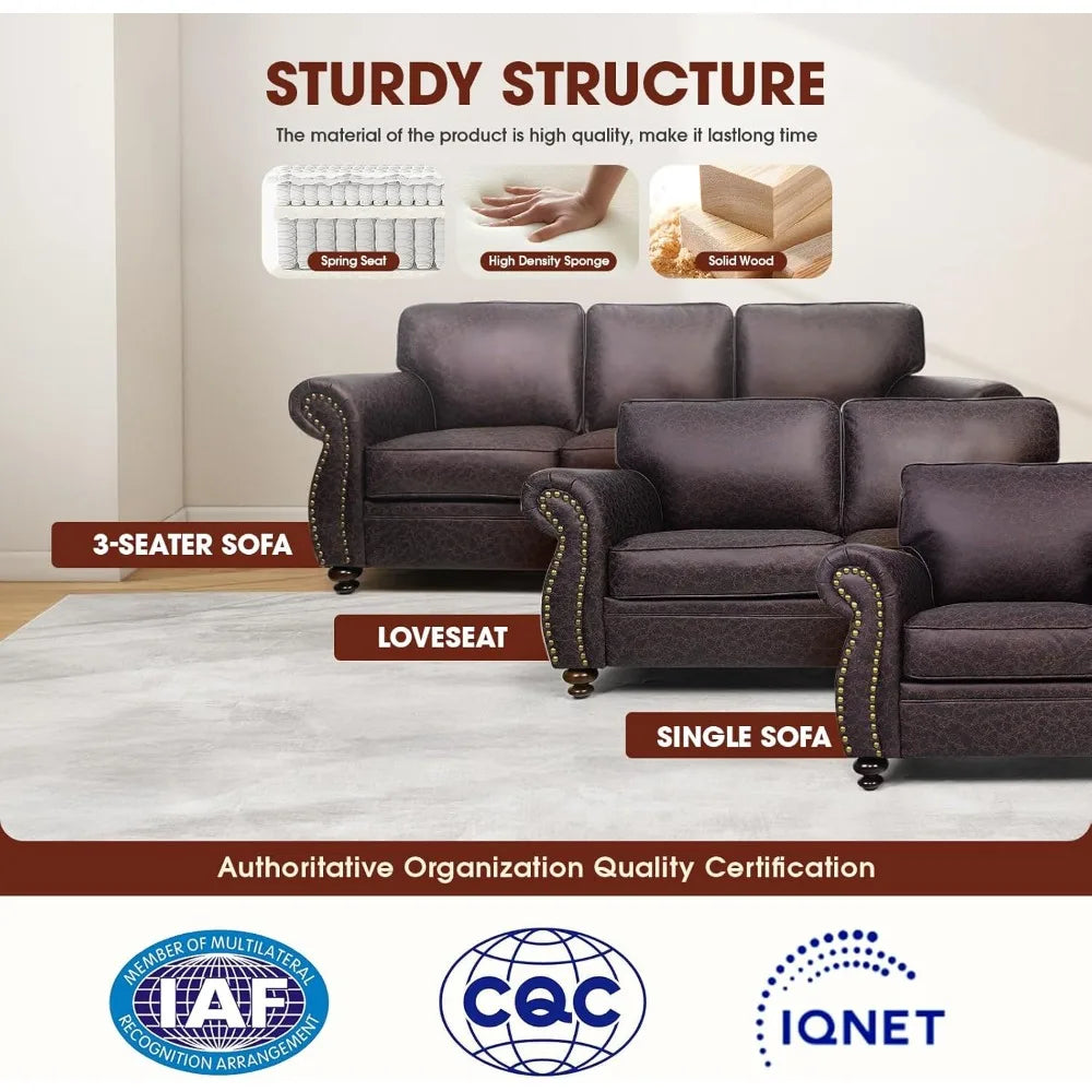 Living Room Furniture Sofa Set Mid-Century with Rivet Design