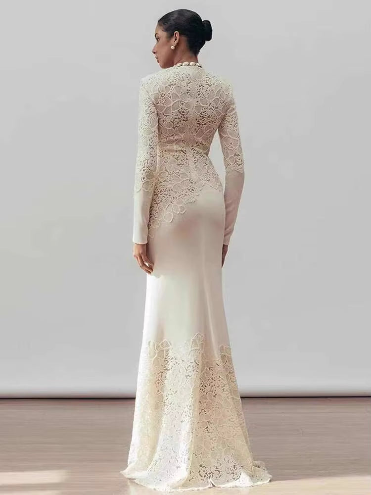 New Women Out Lace Stand Collar Wedding Party Dress