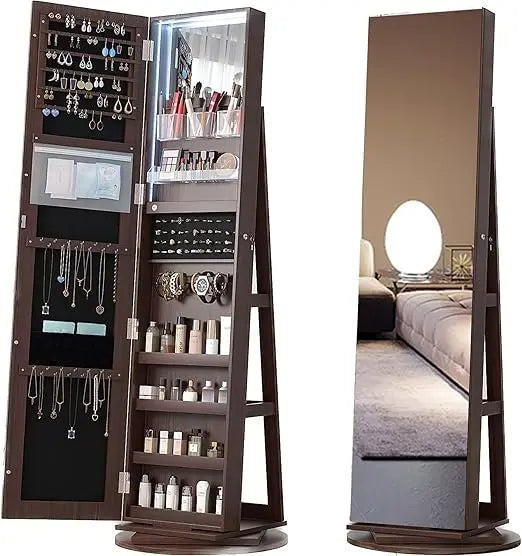 New 360 Rotation Jewelry Armoire with LED Lights