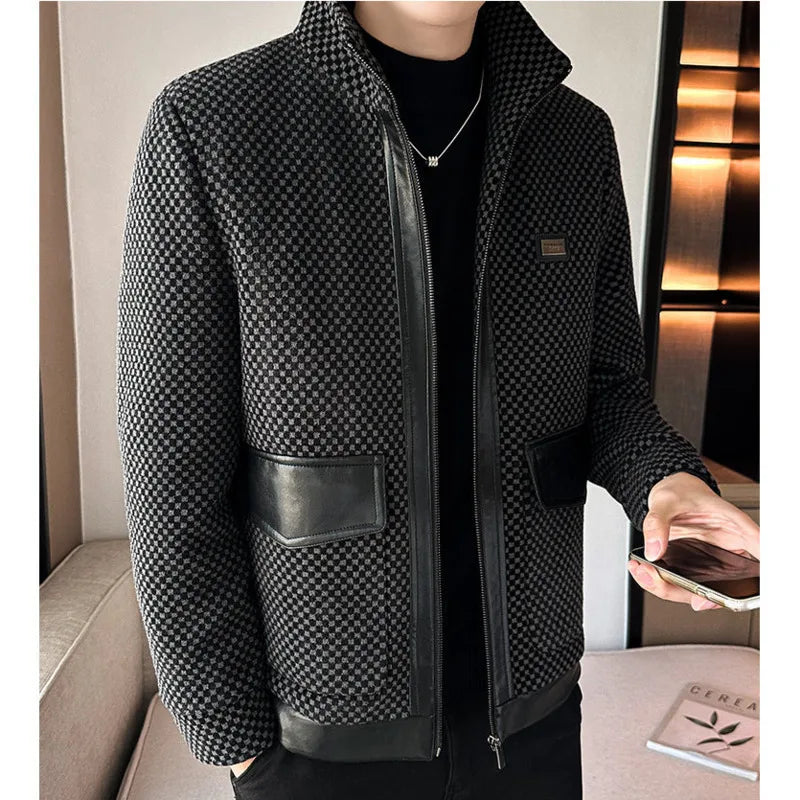 New Autumn/Winter Luxury Stylish Men's Chenille Plus Cotton Thickened and Warm Middle Aged Fashion Business Jacket