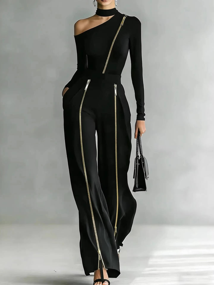 New Stand-Up Collar knitted + Double zipper Pants Set