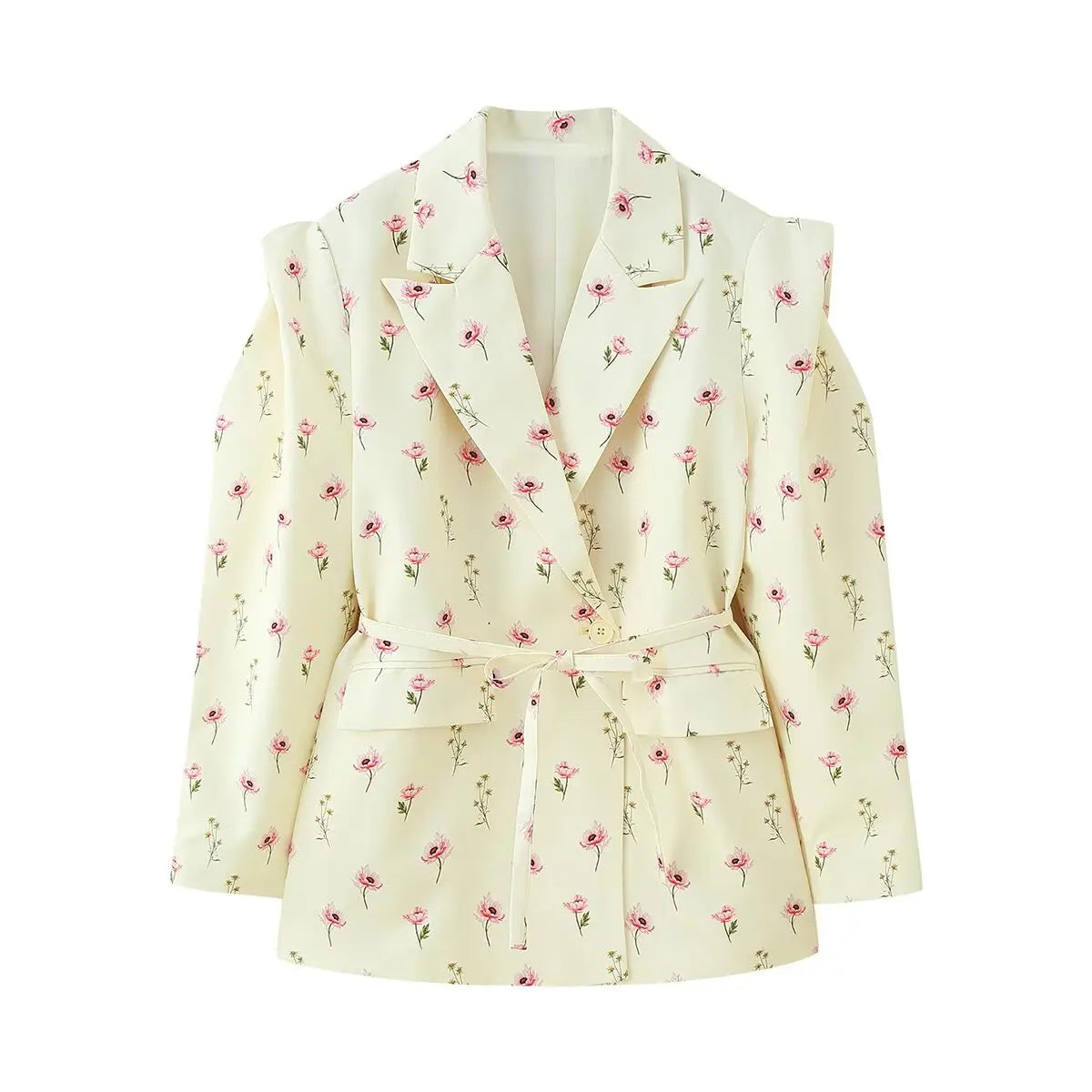 Women 2025 New Fashion Floral Print Blazer Single Button with Belt Long Sleeve Street Suit Jacket Loose Autumn Coat