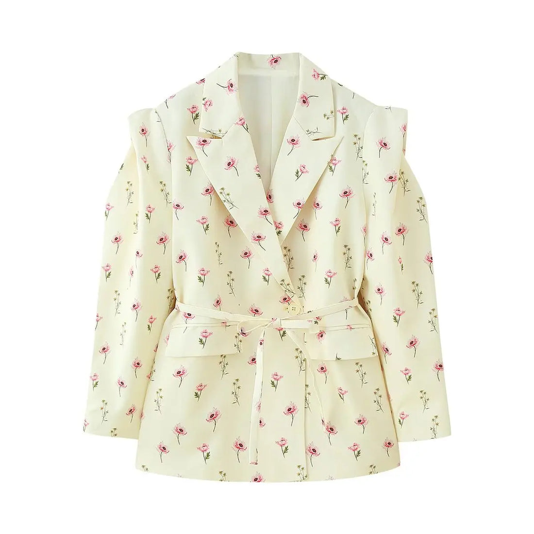 Women 2025 New Fashion Floral Print Blazer Single Button with Belt Long Sleeve Street Suit Jacket Loose Autumn Coat