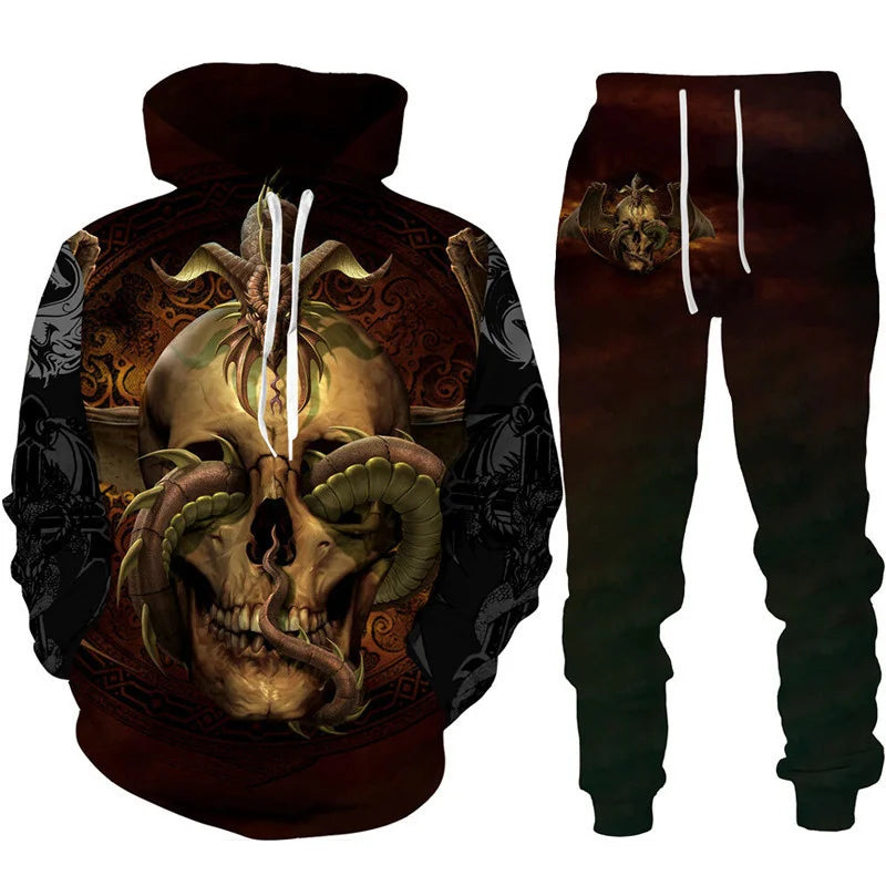 New 3D Hoodie Pant Dragon Print Track Suit Set