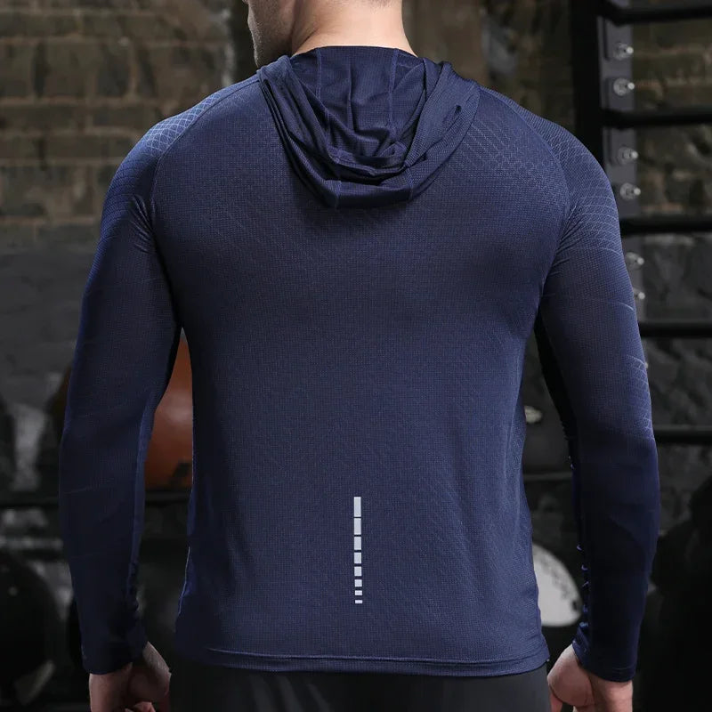 Men Outdoor Sports Hoodies Quick Dry Fit Long Sleeve Tops with Hood Male Running Activewear Casual Quick Dry Sweatshirts