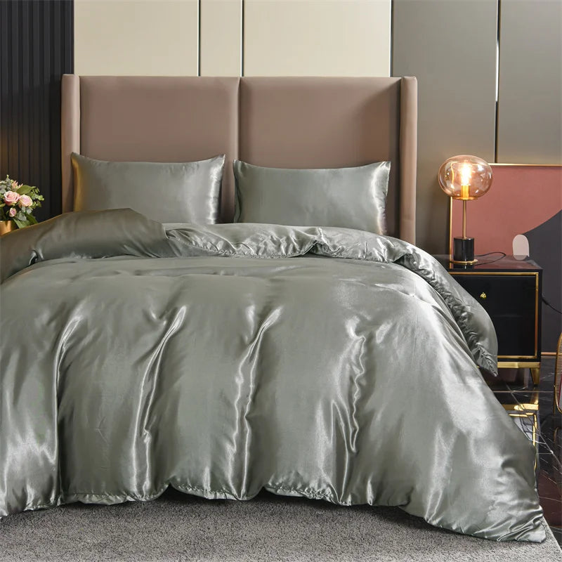 New 3Pc Satin Duvet Cover Set Bedding Luxury Sets 
