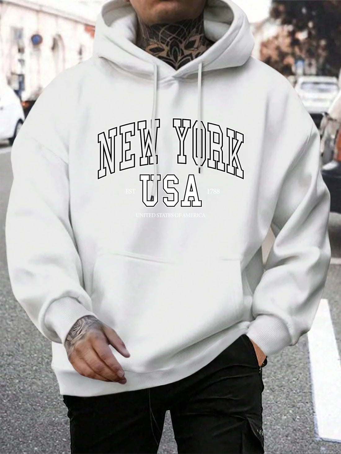 New NYC Print Male Hoody Fashion Loose Hoodies Casual Warm Hooded Mens Wear