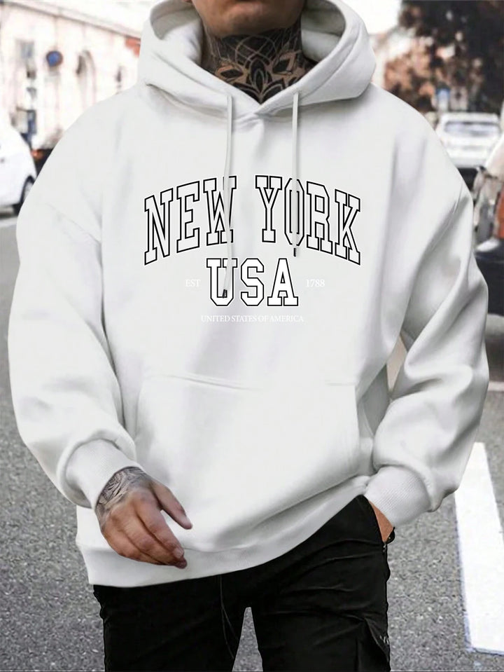 New NYC Print Male Hoody Fashion Loose Hoodies Casual Warm Hooded Mens Wear