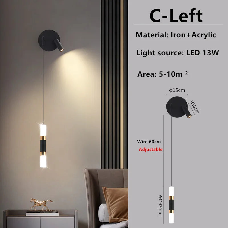 Bedside Wall Lamp Nordic Minimalist Living Room Background Wall Lamp Spot Lamp Light Luxury Ledmodern Bedroom Small Pendant Lamp