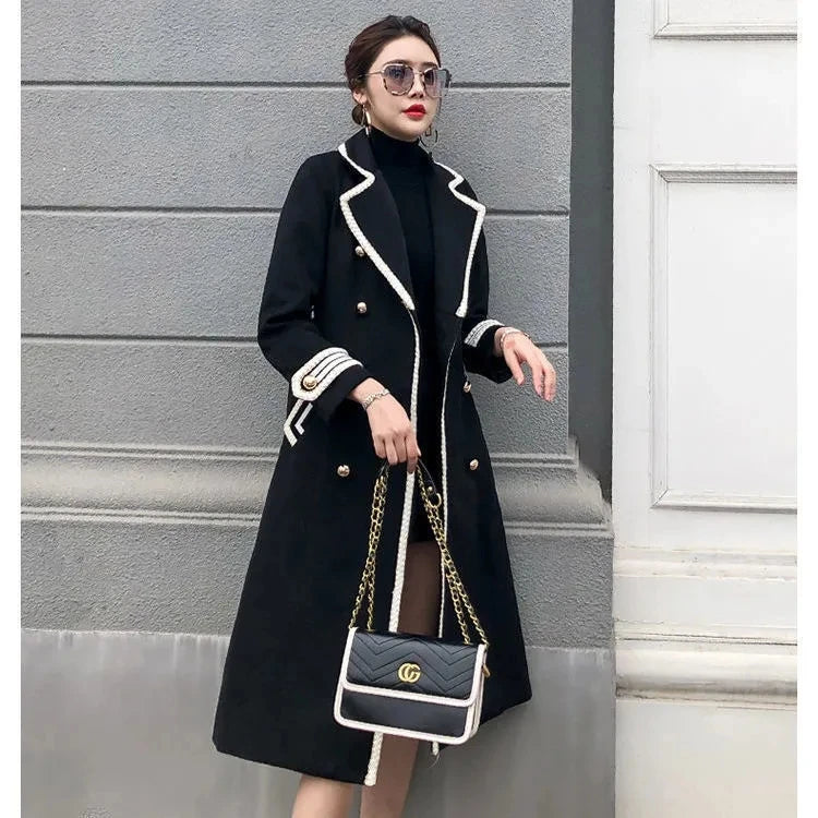 New Arrived Woolen Coat Women Mid-Length Autumn/Winter Double-Breasted Coat Trench Coat