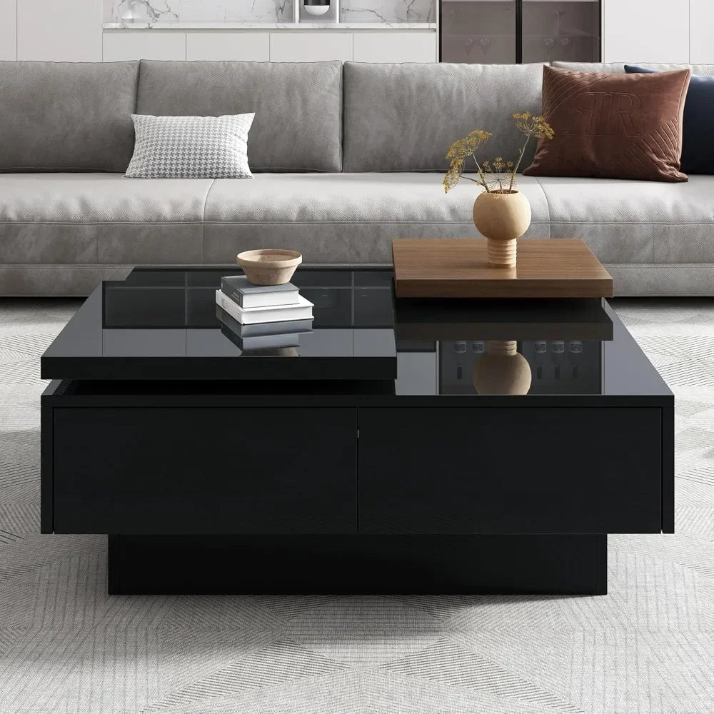 Modern 2024 Elite Design Coffee Table with Drawers, Modern Square, High Gloss Center Table with Storage and Removable Top