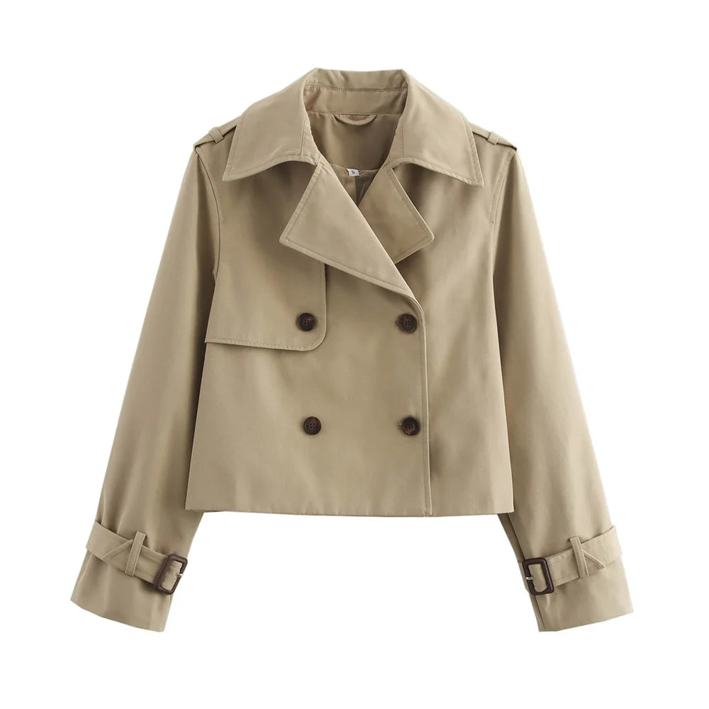New Woman Ladies Vintage Cropped Trench Jacket 