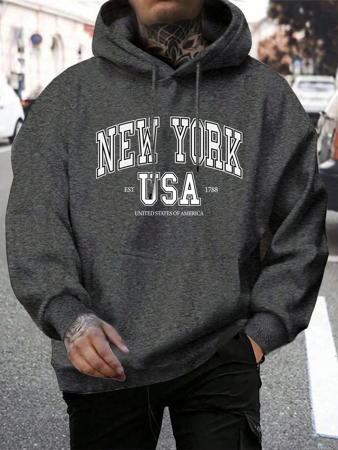 New NYC Print Male Hoody Fashion Loose Hoodies Casual Warm Hooded Mens Wear