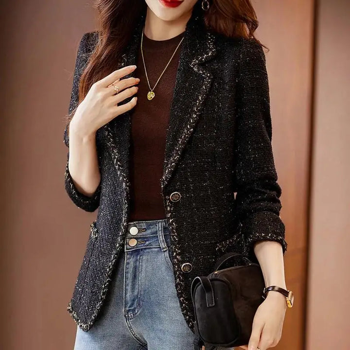 Autumn Winter Ladies Casual Blazer Women Black Green Beige Plaid Jacket Female Long Sleeve Single Breasted Slim Coat