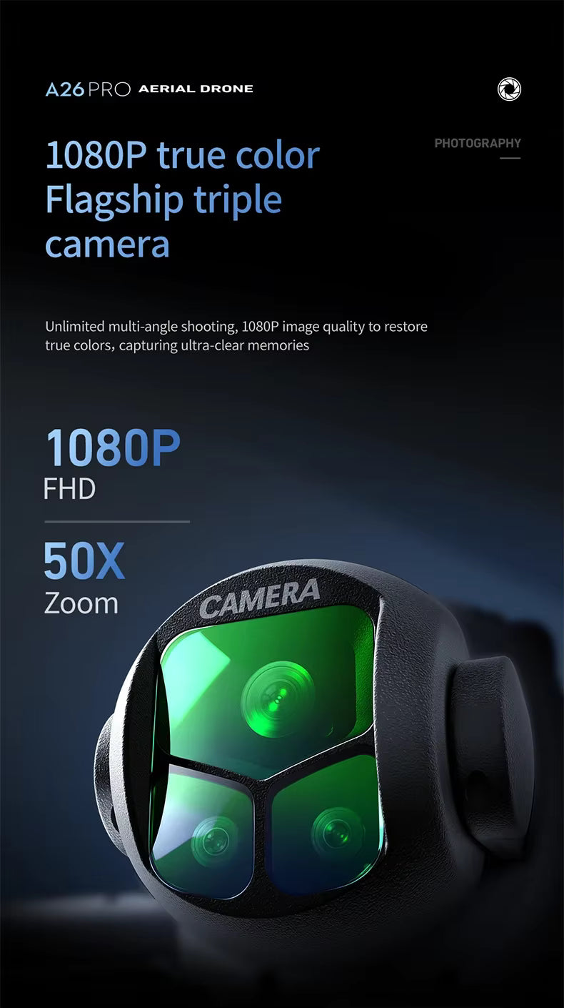 Modern A26 Pro Drone 8K Triple Camera Foldable RC Quadcopter Professional Aerial Drone
