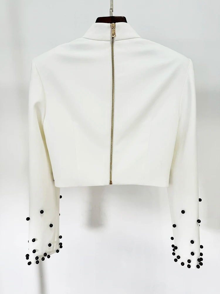 New Fusion Designed Runway Suit Set Women'S Pearls Beaded Tops Long Skirt Set 2Pcs
