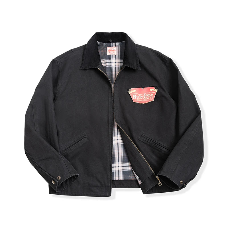 Retro Canvas Detroit Hunting J001 Jacket with Heavyweight Cotton Pockets Design Lapel Collar Zipper Coat for Men'S Autumn