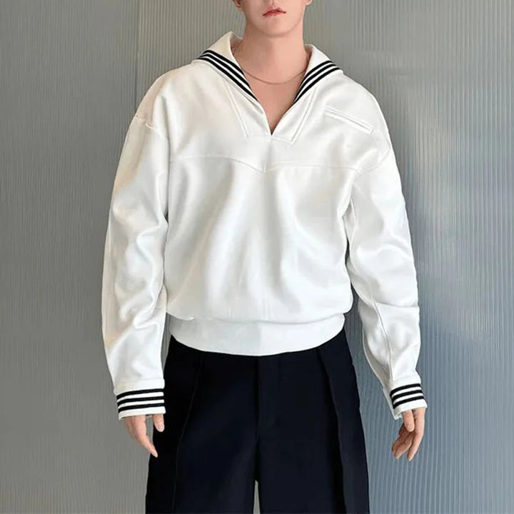 Mens Hoodie Navy Collar Versatile Fashion Long Sleeved Hoodie Autumn Casual Hawaiian Unisex