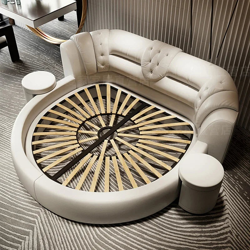 Premium European Lux Double Round Bed Modern Furniture