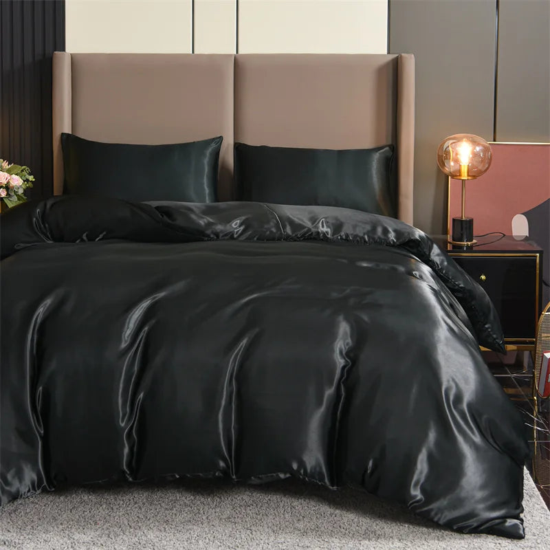 New 3Pc Satin Duvet Cover Set Bedding Luxury Sets 