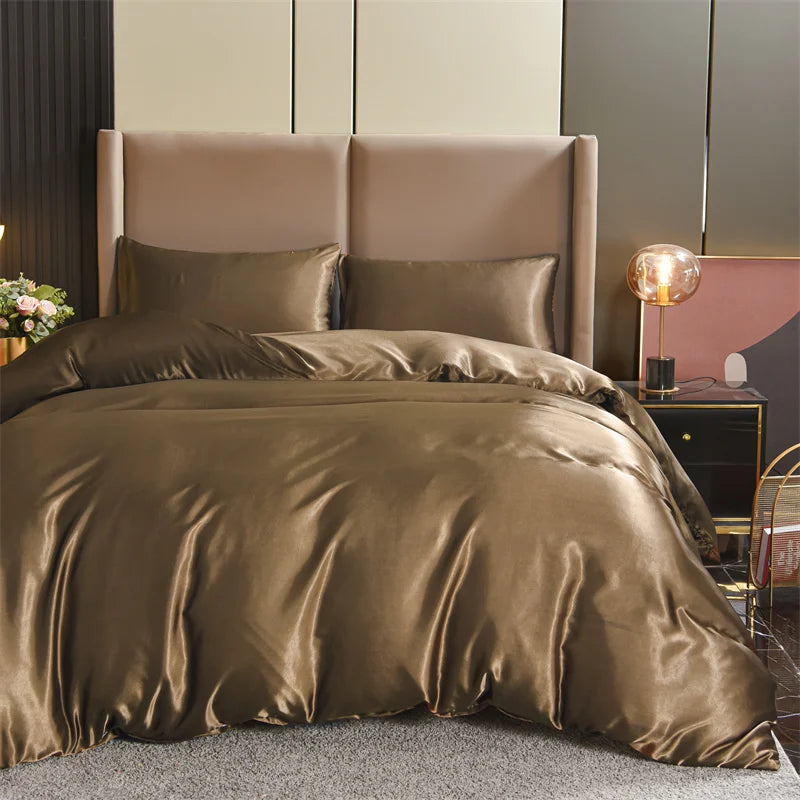 New 3Pc Satin Duvet Cover Set Bedding Luxury Sets 