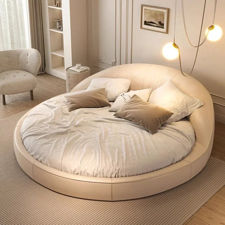 Unique Round Bed Elegant Luxury Cream Home Furniture