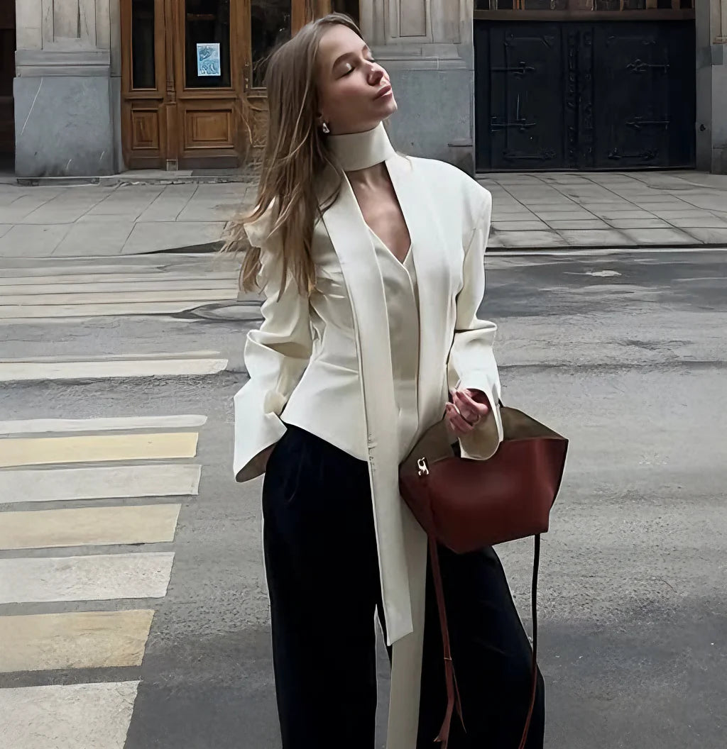 New Women Lace up V Neck jacket blazer