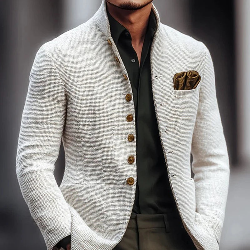 Mens Casual Stand Collar Blazer Jacket