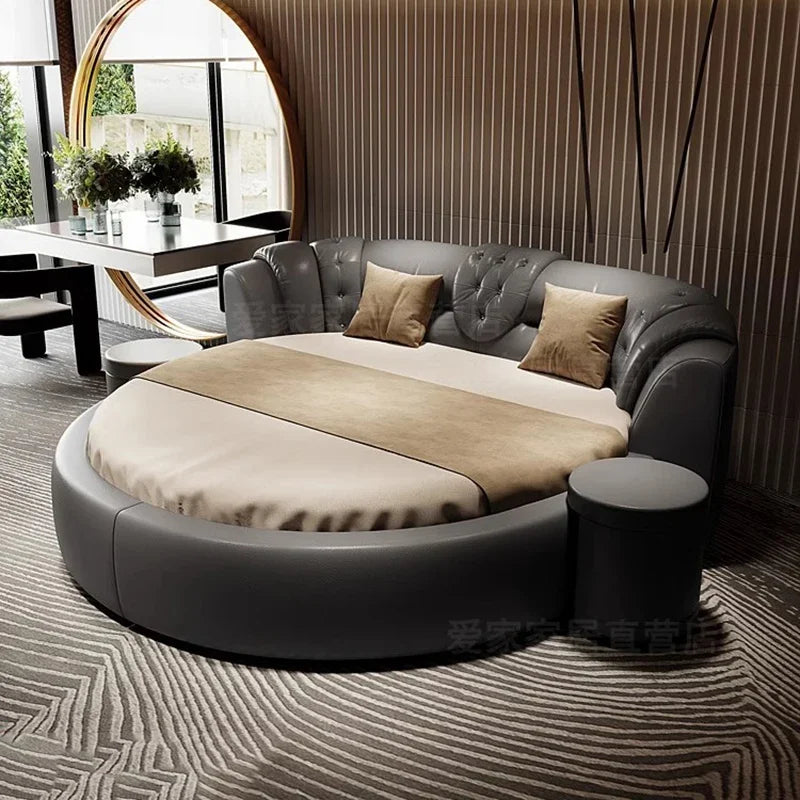 Premium European Lux Double Round Bed Modern Furniture