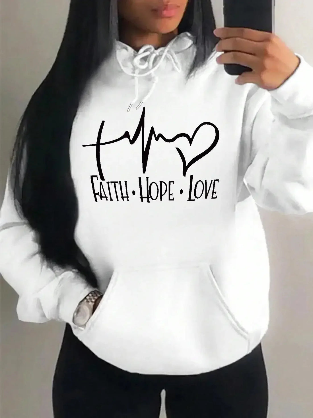 Unisex Fusion Printed Hoodies Faith Hope Love Letter Graphic Women Hoody Street Casual Loose 