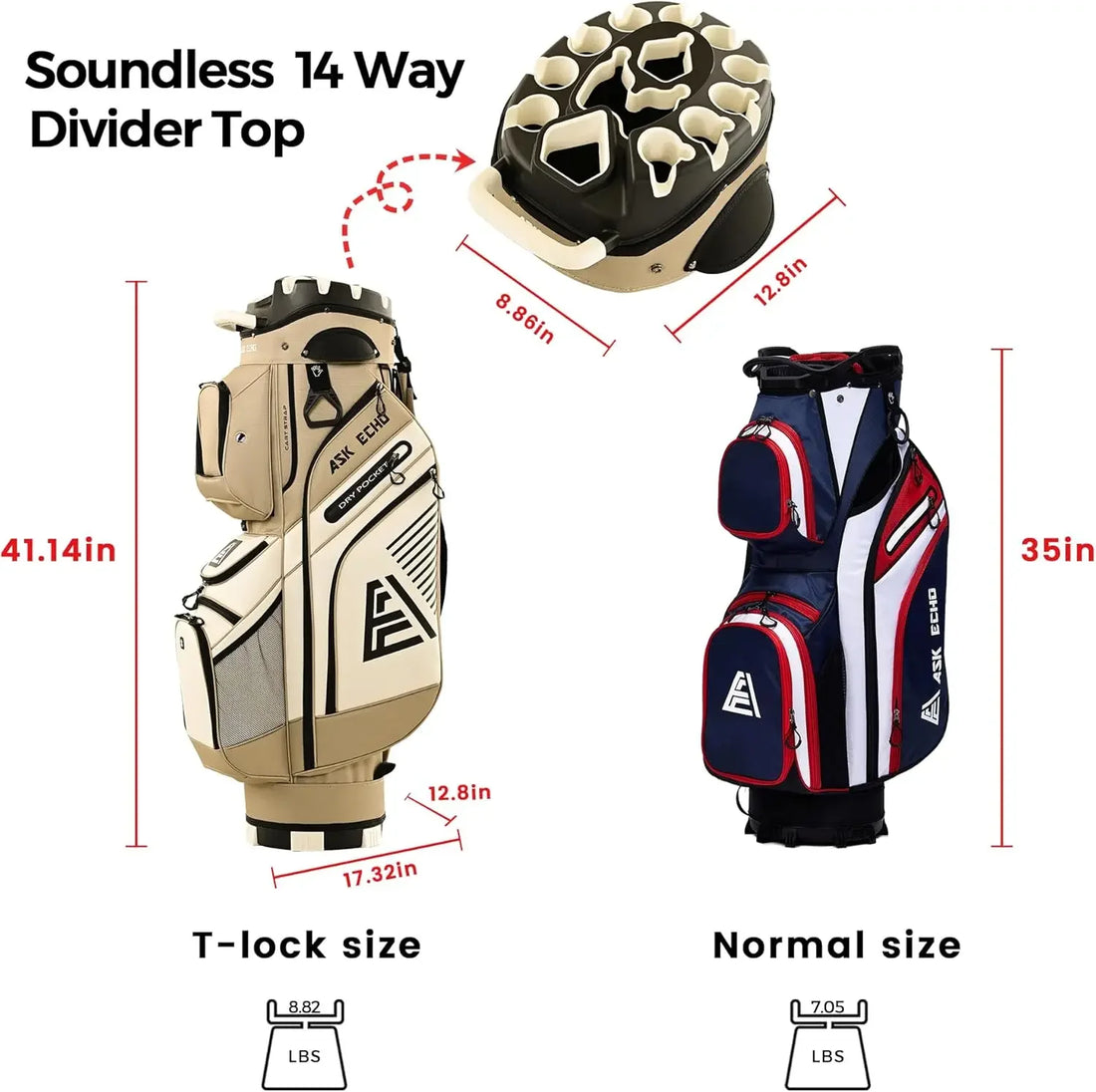 New Golf Cart Bag with 14 Organizer Divider 