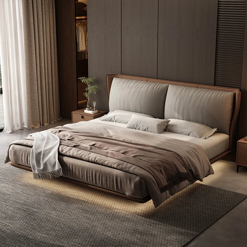Modern Genuine Leather Bed Wedding Home Furniture