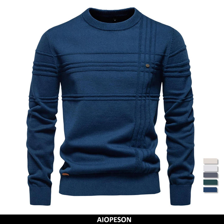 Stylish Mens Crewneck Pullover Sweater Knitted Cotton Stripped Quality Autumn Winter Warm Sweaters for Men